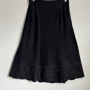 New Talbots Women’s Black Wool Blend Embroidery Hem A line Lined Wool Skirt 2